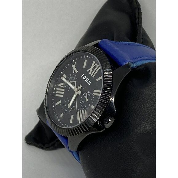 Fossil AM4591 Women's Blue Leather Analog Black Dial Quartz genuine Watch XX353 - Picture 4 of 12